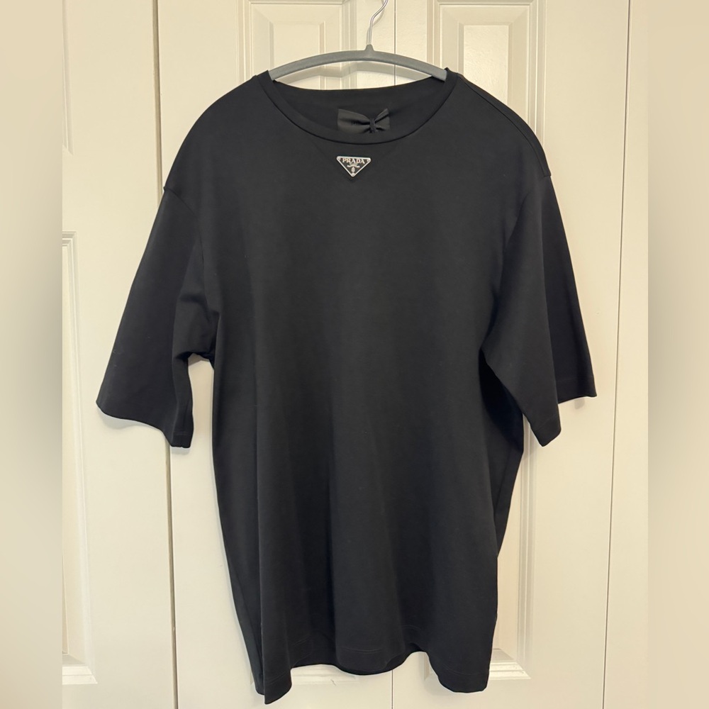 Prada Black Short Sleeve Logo Oversized Tee T-Shirt